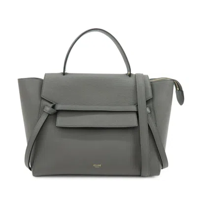 Pre-owned Celine Belt Textured Leather Gray Calfskin Handbag ()