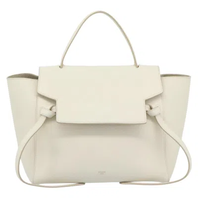 Pre-owned Celine Belt Textured Leather White Leather Handbag ()