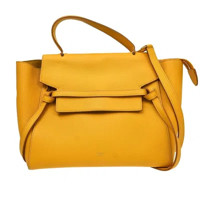 Pre-owned Celine Belt Textured Leather Yellow Leather Handbag ()