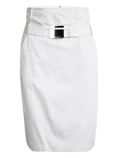 Pre-owned Celine Belted Cotton Skirt In White