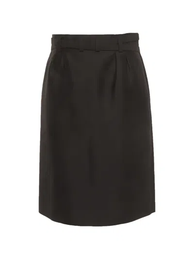 Pre-owned Celine Belted Pencil Midi Skirt In Black