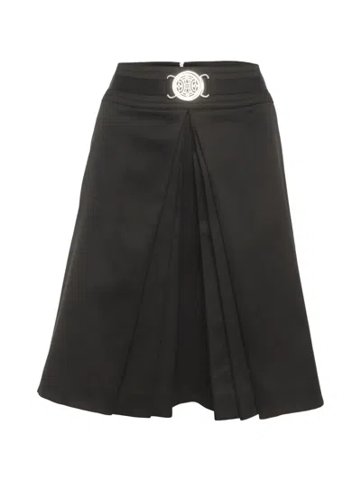 Pre-owned Celine Belted Pleated Midi Skirt In Black
