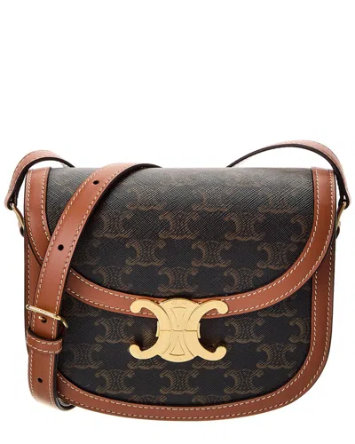 CELINE CELINE BESACE CLEA TRIOMPHE CANVAS & LEATHER SHOULDER BAG