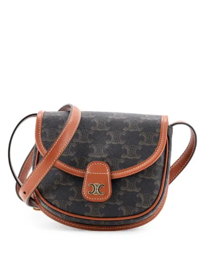 Pre-owned Celine Besace Flap Bag Triomphe Coated Canvas Mini Crossbody Bag In Brown