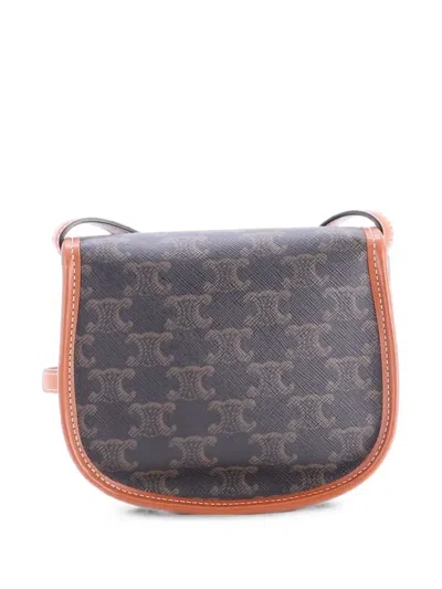 Pre-owned Celine Besace Flap Bag Triomphe Coated Canvas Mini Crossbody Bag In Brown