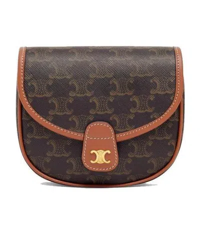 Celine Besace Logo-printed Shoulder Bag In Brown