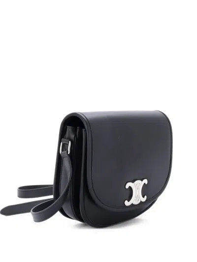 Pre-owned Celine Besace Triomphe Shoulder Bag Leather Medium Crossbody Bag In Black
