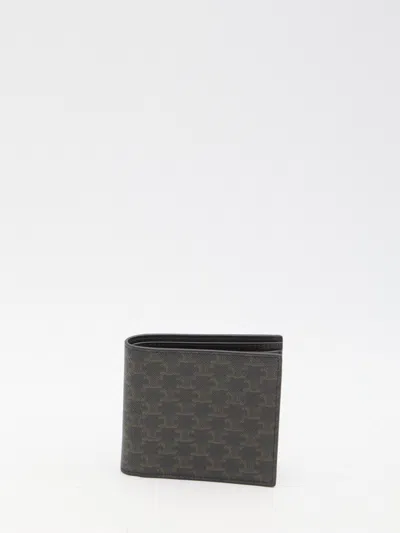 Celine Bi-fold Card Holder In Fabric Triomphe In Brown