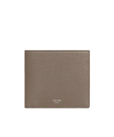 Celine Bi-fold Card Holder In Grained Calfskin In Brown