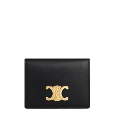 Celine Bi-fold Card Holder In Shiny Calfskin In Black