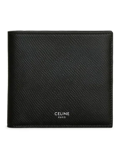 Celine Bi-fold Wallet In Grained Calfskin Black