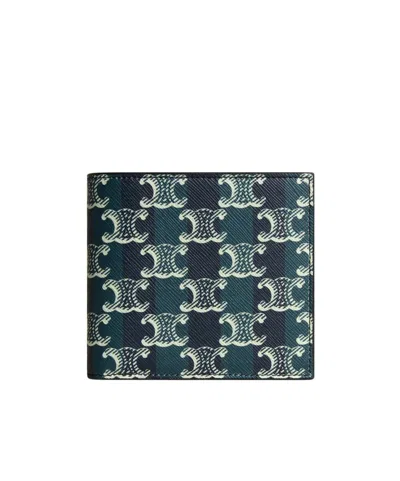 Celine Bi-fold Wallet In Striped Triomphe Canvas And Calfskin In Multi
