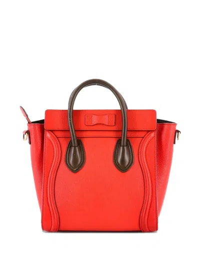 Pre-owned Celine Bicolor Luggage Bag Grainy Leather Nano Crossbody Bag In Red