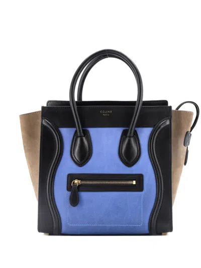 Pre-owned Celine Bicolor Luggage Bag Leather Micro Tote Bag In Black