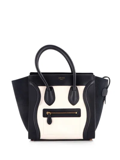 Pre-owned Celine Bicolor Luggage Bag Leather Micro Tote Bag In White