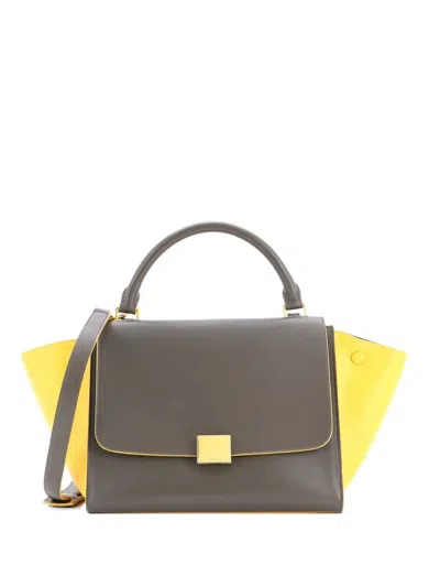 Pre-owned Celine Bicolor Trapeze Bag Leather Small Satchel In Green