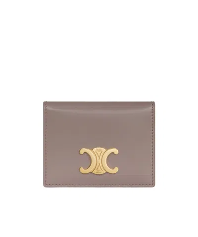 Celine Bi-fold Card Holder Triomphe In Shiny Calfskin In Blue