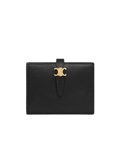 Celine Bi-fold Card Holder Triomphe Pontet In Goatskin In Black