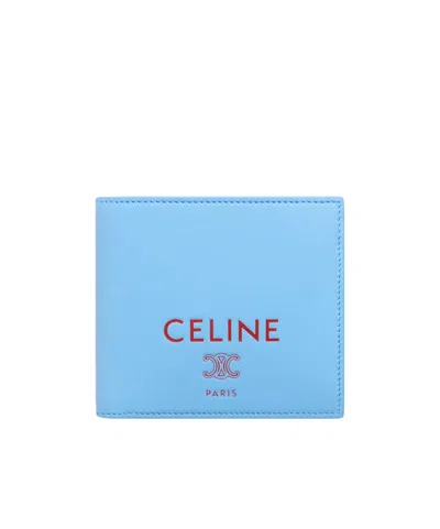 Celine Bi-fold Wallet In Smooth Lambskin In Blue