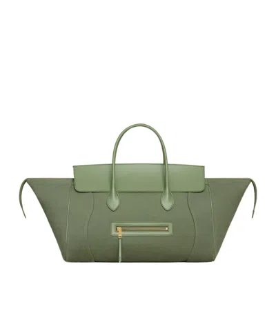 Celine Big Luggage In Textile And Natural Calfskin In Green