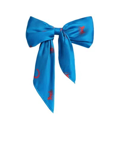 Celine Big Ribbon Hair Clip In Silk And Steel In Blue