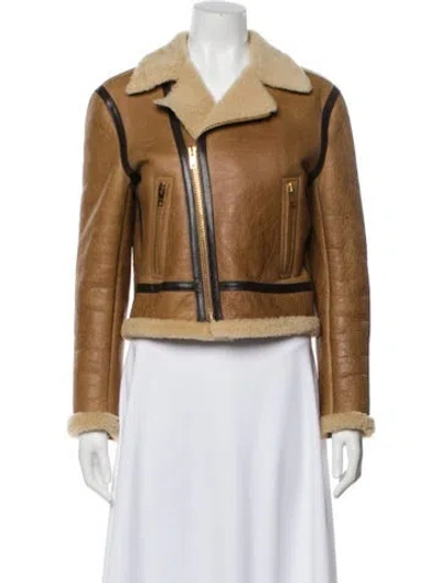 Pre-owned Celine Biker Lambskin Biker Jacket In Brown