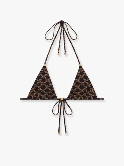 Celine Bikini Top With Triomphe Print In Brown