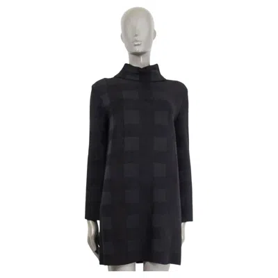 Pre-owned Celine Black & Grey Viscose Check High Neck Long Sleeve Knit Dress Xs In Gray