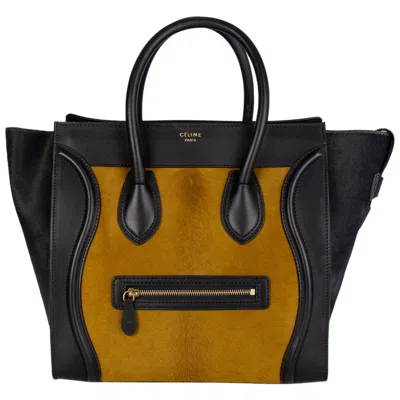 Pre-owned Celine Black & Olive Calf Hair Mini Luggage Tote Shoulder Bag