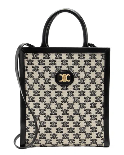 Pre-owned Celine Black & White Canvas & Leather Cabas Vertical Small Tote (authentic  Pre-loved)