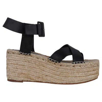 Pre-owned Celine Black Ankle Strap Platform Wedge Shoes Sandal 39 / 9