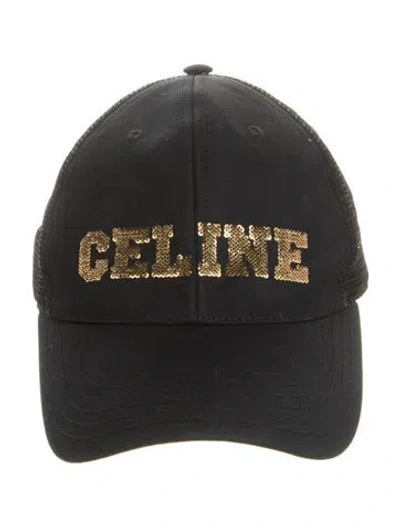Pre-owned Celine Black Baseball Cap W/ Gold Accent In Black/gold