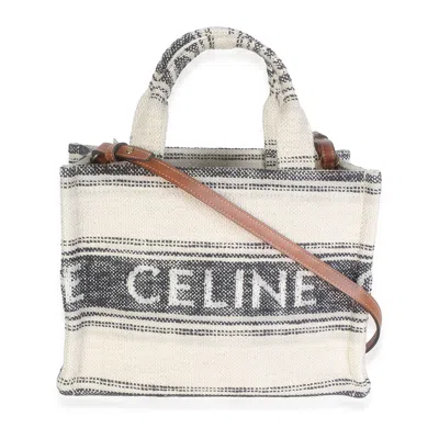 Pre-owned Celine Black Beige Striped Jacquard Mini Cabas Thais Tote