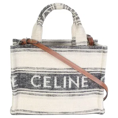 Pre-owned Celine Black Beige Striped Jacquard Mini Cabas Thais Tote