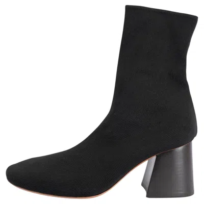 Pre-owned Celine Black Block Heel Knit Ankle Boots Shoes 37.5 (fit 38)