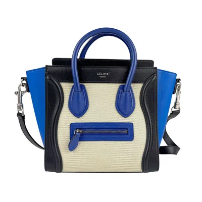 Pre-owned Celine Black Blue Ivory Leather Canvas Handbag Shoulder Bag () In Black, Blue, Ivory