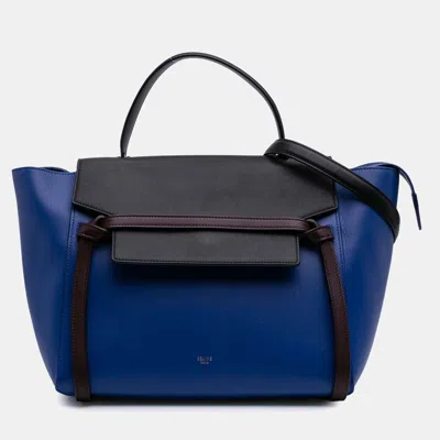 Pre-owned Celine Black Blue Mini Bicolor Grained Calfskin Belt Bag