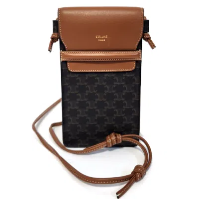 Pre-owned Celine Black Brown Canvas Leather Pochette Pouch Shoulder Bag () In Black, Brown
