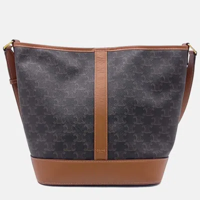 Pre-owned Celine Black Brown Coated Canvas And Leather Triumph Bucket Bag