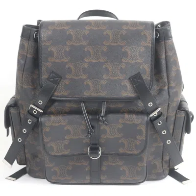 Pre-owned Celine Black Brown Coated Canvas Backpack () In Multi