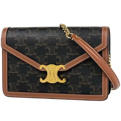 Pre-owned Celine Black Brown Coated Canvas Leather Clutch Bag () In Multi