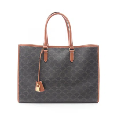 Pre-owned Celine Black Brown Coated Canvas Leather Handbag Tote Bag () In Multi