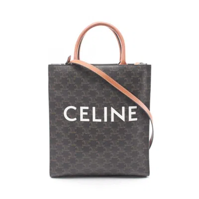Pre-owned Celine Black Brown Coated Canvas Leather Handbag Tote Bag () In Multi