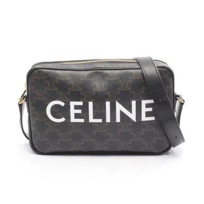 Pre-owned Celine Black Brown Coated Canvas Leather Messenger Bag Shoulder Bag () In Multi