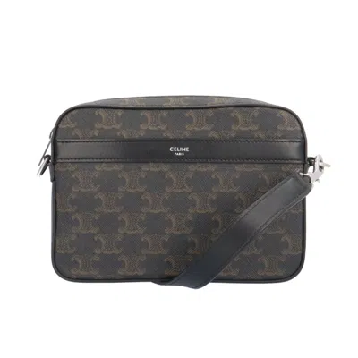 Pre-owned Celine Black Brown Coated Canvas Leather Shoulder Bag () In Black, Brown
