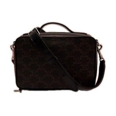 Pre-owned Celine Black Brown Coated Canvas Leather Shoulder Bag () In Black, Brown