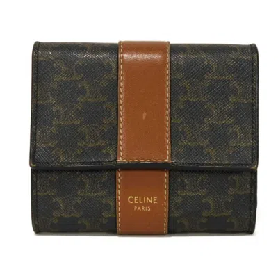 Pre-owned Celine Black Brown Coated Canvas Leather Wallet (tri-fold) () In Multi