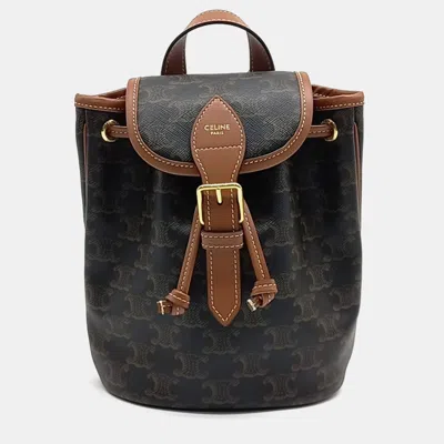 Pre-owned Celine Black Brown Coated Canvas Polco Mini Backpack