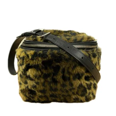 Pre-owned Celine Black Brown Faux Fur Leather Shoulder Bag () In Black, Brown