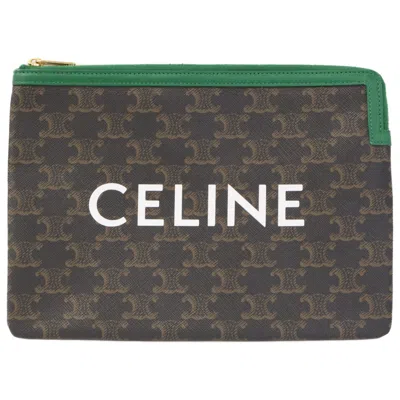 Pre-owned Celine Black Brown Green Coated Canvas Clutch Bag () In Black, Brown, Green